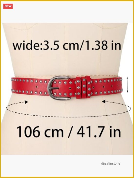 Rivet Leather Belt Vintage Wide Western Studded Waist Belt for Women main image 4